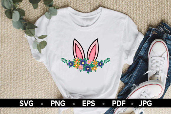Easter Bunny Ear Floral T-Shirt Design