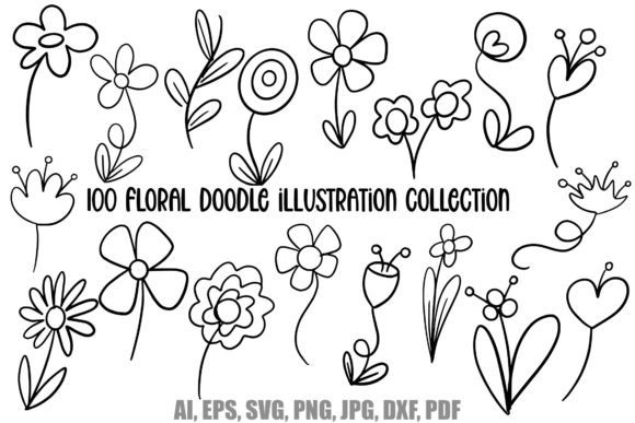 Floral Doodle Illustrations Lineart SVG
