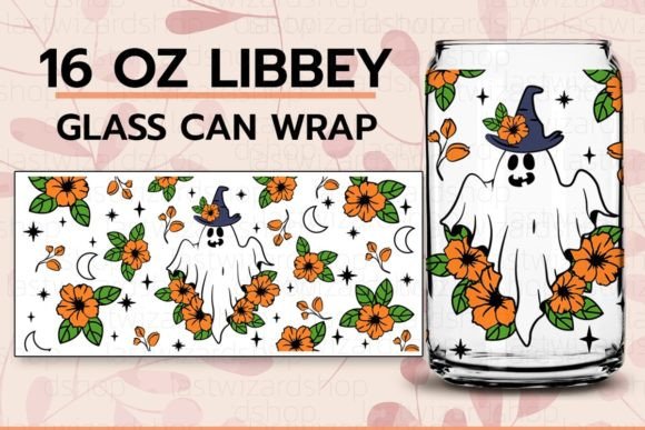 Floral Ghost 16oz Libbey Can Wrap SVG
