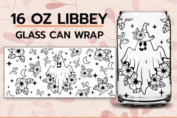 Floral Ghost Line 16oz Libbey Beer Can