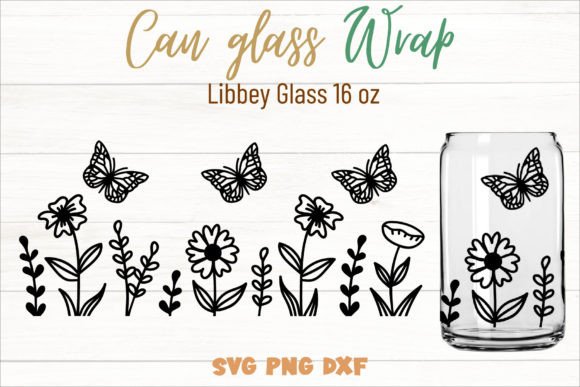 Floral Line Can Glass 16oz Svg