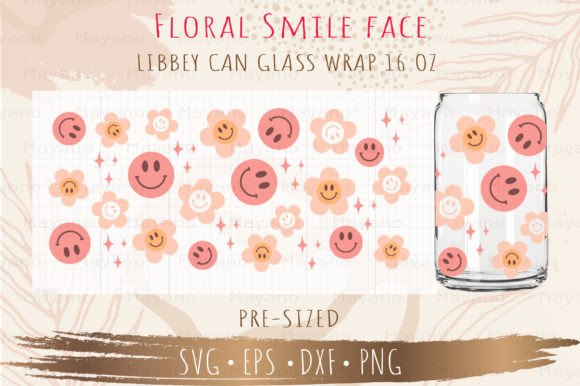 Floral Smile Face Can Glass Wrap