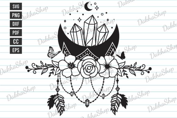 Flower Moon Boho Mystic Crystal Moon SVG