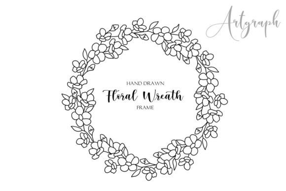 Hand Drawn Floral Circle Frame SVG