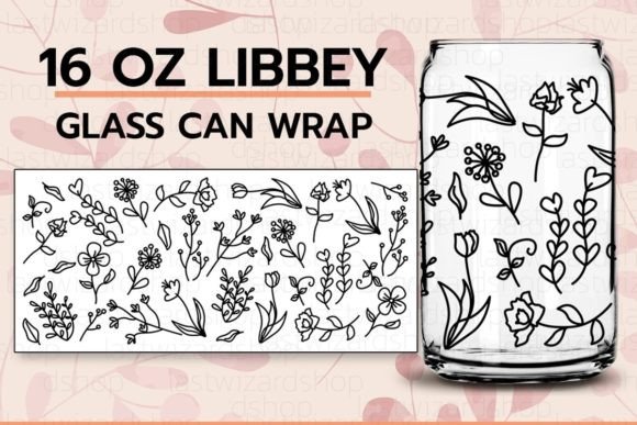 Line Flowers 16oz Libbey Beer Can SVG