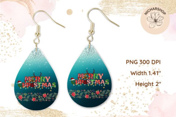 Merry Christmas Teardrop Floral Earring