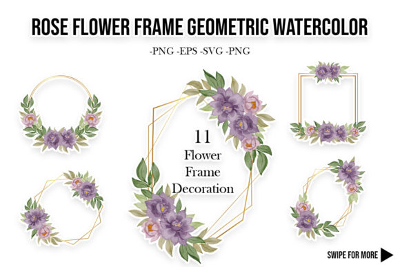 Purple Rose Flower Frame Gold Geometric