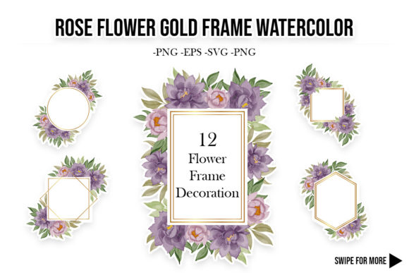 Purple Rose Watercolor Gold Frame Set