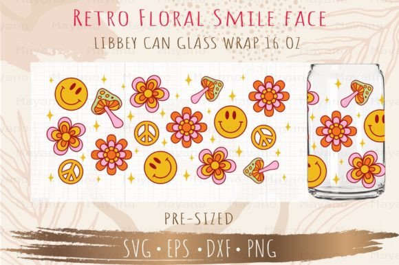 Retro Floral Smile Face Can Glass Wrap